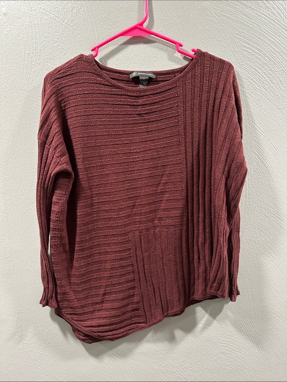 INC International Concepts Ribbed Crewneck Sweater - Maroon